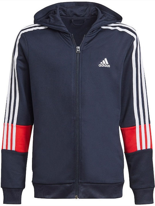 Adidas Αθλητική Παιδική Ζακέτα Φούτερ με Κουκούλα Navy Μπλε 3-Stripes Aeroready
