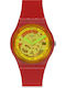 Swatch Retro-Rosso Γυναικείο Ρολόι 34mm Μπαταρίας με Κόκκινο Καουτσούκ Λουράκι
