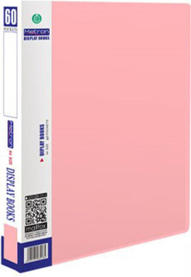 Metron Clipboard Flexible with 60 plastic sleeves Slides for Paper A4 Pink 1pcs