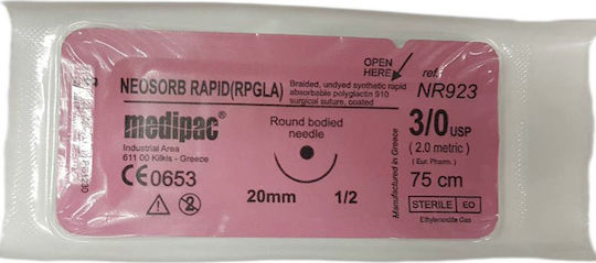 Medipac Ράμματα Απορροφήσιμα Μήκους 75cm με Βελόνα 22mm Neosorb Rabid Rpgla 3/0