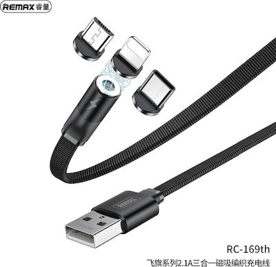 Remax RC-169th Magnetic USB to Lightning / Type-C / micro USB 1m 2.1A Cable