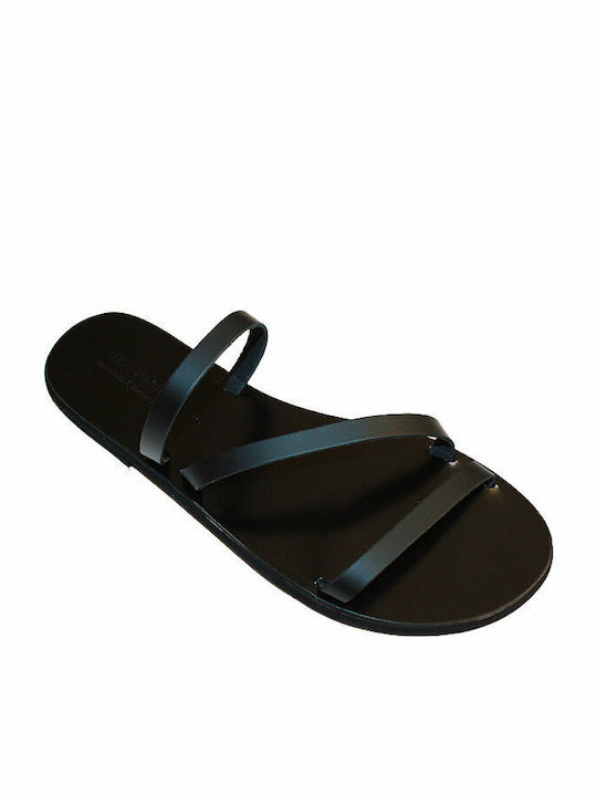 Women's leather sandal in black color