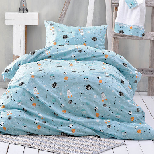 Rythmos Astroworld Set Kids Duvet Cover Single with Pillowcase Cotton Blue 160x250cm