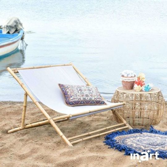 Στρογγυλό Κεντρικό Τραπεζάκι από Μπαμπού Μπεζ Μ76xΠ76xΥ48εκ.