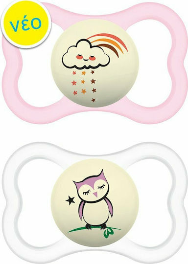 Mam Orthodontic Pacifiers Silicone Night Owl-Cloud - Pink-White for 6-16 months 2pcs