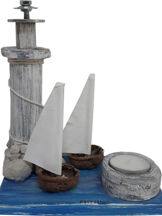 Kapadakis Wood Art Φάρος Στη Θάλασσα Κηροπήγιο για Ρεσώ Ξύλινο Πολύχρωμο 20x21x10εκ.
