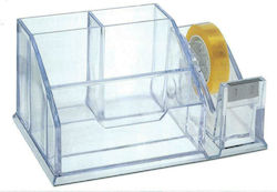 Plastic Desk Organizer in Transparent Color 15x7.5x15cm.