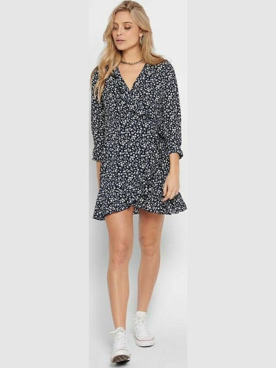 Καλοκαιρινό Mini Φόρεμα Κρουαζέ με Βολάν Navy Blue