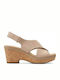 Clarks Giselle Cove Leather Women's Sandals Anatomic with Chunky Medium Heel In Beige Colour