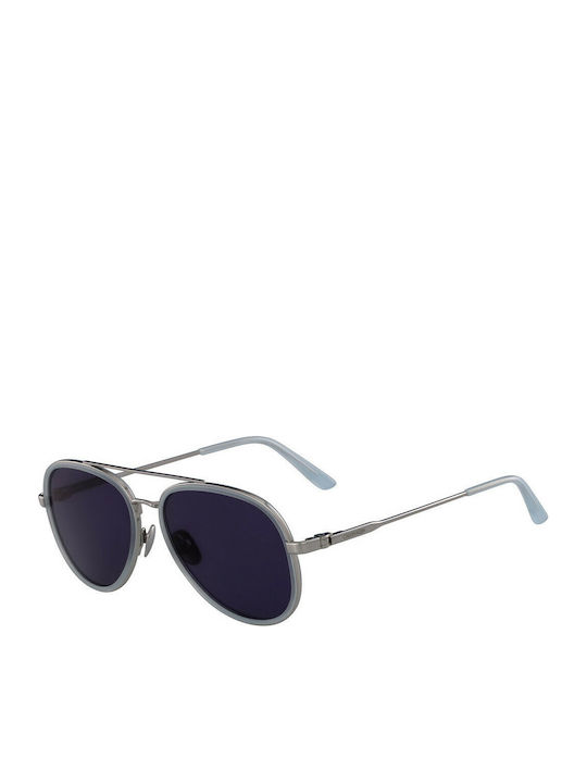 Calvin Klein Unisex Γυαλιά Ηλίου με Ασημί Μεταλλικό Σκελετό και Μπλε Φακό