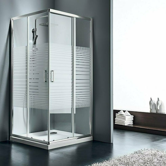 Starlet Corner Entry Καμπίνα Ντουζιέρας με Συρόμενη Πόρτα 72x90x180cm Stripes Chrome