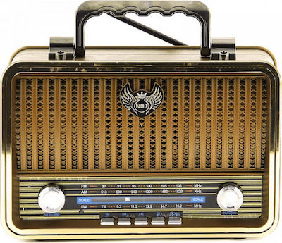 KEMAI MD-1909BT Retro Tabletop Radio Rechargeable with Bluetooth and USB Gold