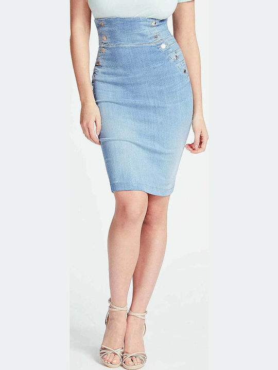 Denim Bleistift Hoch tailliert Midi Rock Blau