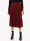 Pleated High-waisted Midi Skirt Checked Burgundy