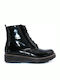 Wonders Women's Patent Leather Platform Combat Boots Black