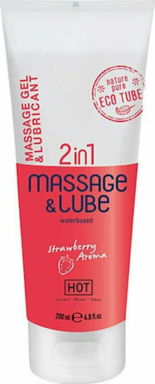 HOT 2 in 1 Massage Gel & Lube Λιπαντικό Gel Strawberry 200ml