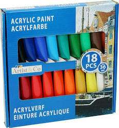 Artist & Co Acrylic Paint Set Culori Acrilice Pictură 36ml 18buc