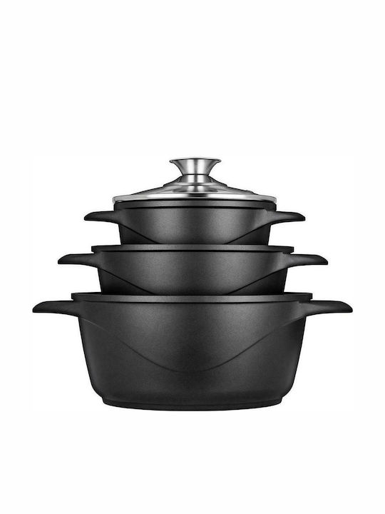 Smile Pots Set of Aluminum with Non-stick Coating Black 8pcs