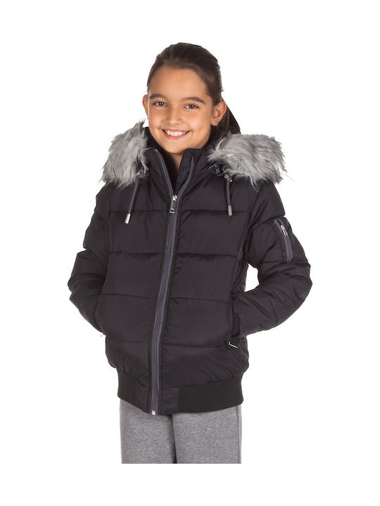 District75 Kids Quilted Jacket short Hooded Black