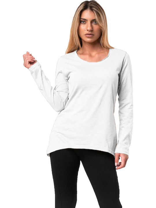 Bodymove Damen Sportliches Bluse Langärmelig Weiß