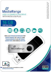 MediaRange 16GB USB 2.0 USB-A & micro USB-B Μαύρο