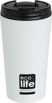 Ecolife Coffee Cup Glass Thermos Stainless Steel BPA Free White 370ml