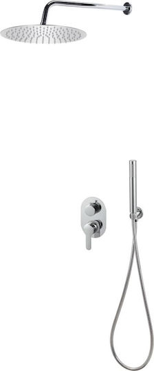 vidaXL Built-in Mixer, Hand Shower & Shower Head Set for Shower 2 Exits Inox Silver