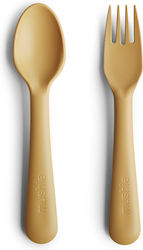 Mushie Baby Set mit Gabel Fork & Spoon aus Silikon Mustard 2Stück