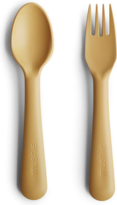 Mushie Βρεφικό Σετ με Πιρούνι Fork & Spoon από Σιλικόνη Mustard 2τμχ