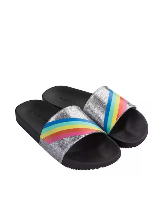 Zaxy Snap Slide Flip Flops Silver Black