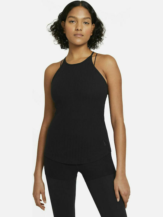 Nike Dri-Fit Yoga Αμάνικη Γυναικεία Αθλητική Μπλούζα Μαύρη