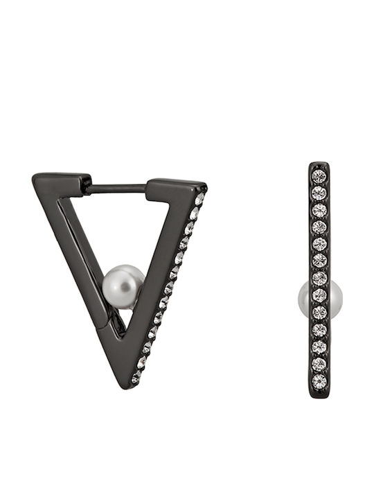 Karl Lagerfeld Geometric Pearl & Pave Huggie Ohrringe mit Steinen & Perlen