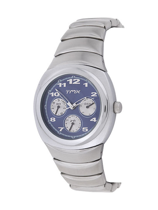 Timex Ανδρικό Ρολόι 38mm Χρονογράφος Μπαταρίας με Ασημί Μεταλλικό Μπρασελέ