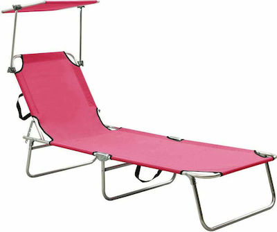 vidaXL Foldable Steel Beach Sunbed Pink with Shader 189x58x27cm