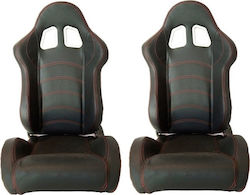 Carner Apollo Sport Car Seat Set Bucket Καθίσματα Bucket από Δερματίνη Μαύρο με Κόκκινες Ραφές 2τμχ Black 20641