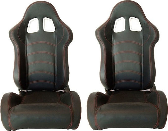 Carner Apollo Sport Set de scaune auto Scaun auto Καθίσματα Bucket από Δερματίνη Μαύρο με Κόκκινες Ραφές 2τμχ Negru 0017154