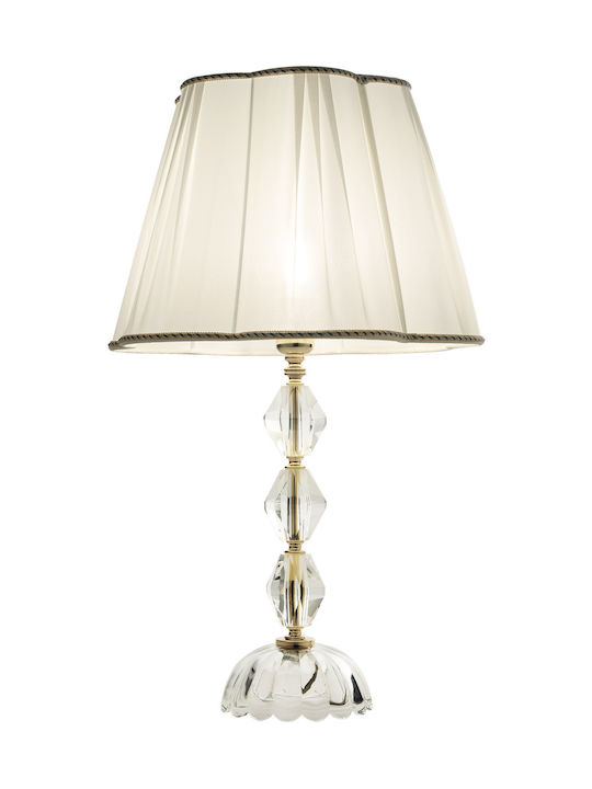 Ondaluce Brigida Crystal Table Lamp for Socket E27 with White Shade and Transparent Base