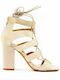 Sante Suede Women's Sandals with Laces Beige with Chunky High Heel