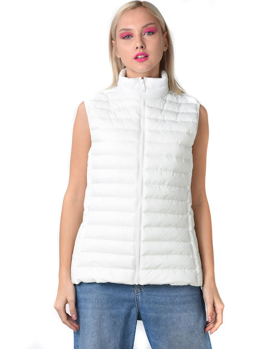 Biston Kurz Damen Ärmellos Puffer Jacke für Winter Weiß