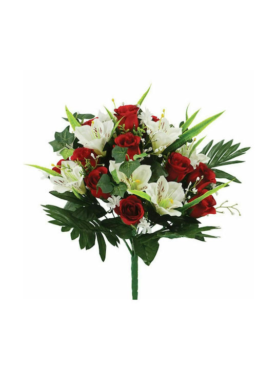 Marhome Bouquet of Artificial Flowers Τριαντάφυλλο-Υβίσκος Mix Red 47cm 1pcs