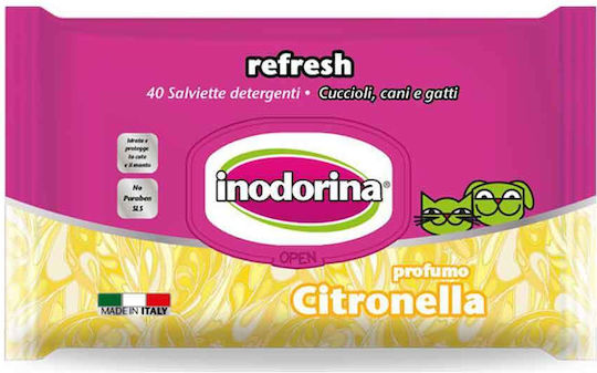Inodorina Refresh 40 Μαντηλάκια Σκύλου & Γάτας για Καθαρισμό Σώματος με Σιτρονέλα χωρίς Αλκοόλ