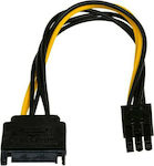 Akyga 15-Pin Sata male - 6-Pin PCIe male Cable 0.15m Μαύρο (AK-CA-30)