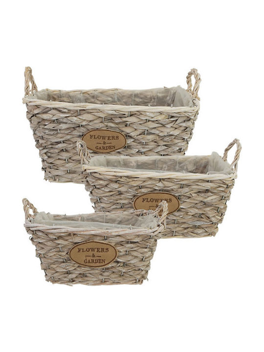 Set of Decorative Baskets Straw with Handles Ecru 3pcs Marhome