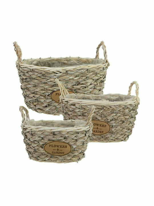 Wicker Decorative Baskets Set S/3 Οβάλ Flowers Εκρού 3pcs Marhome