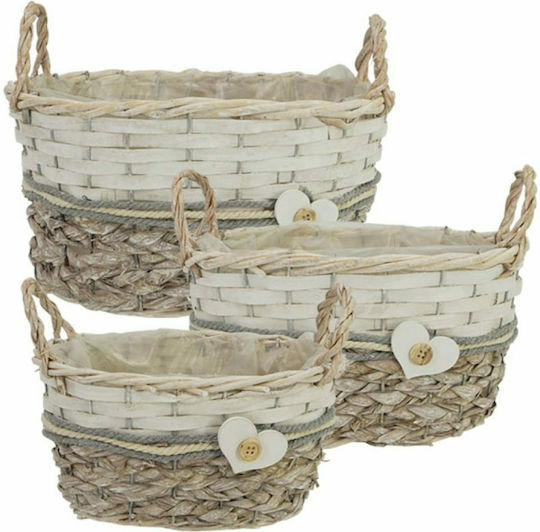 Marhome Set de coșuri decorative cu mânere Alb-Ecru 3buc