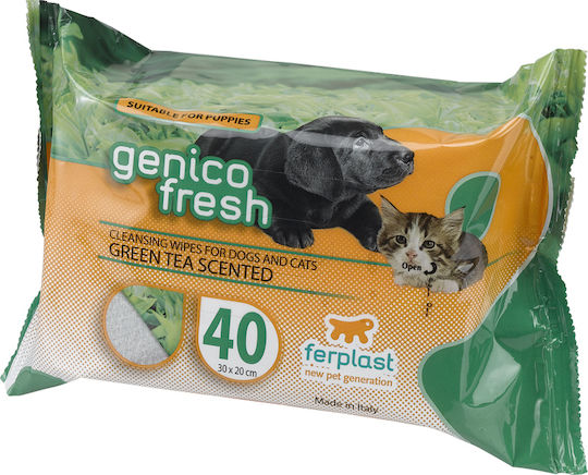 Ferplast Genico Fresh 40 Dog and Cat Wipes for Body Cleansing with Green Tea Alcohol Free
