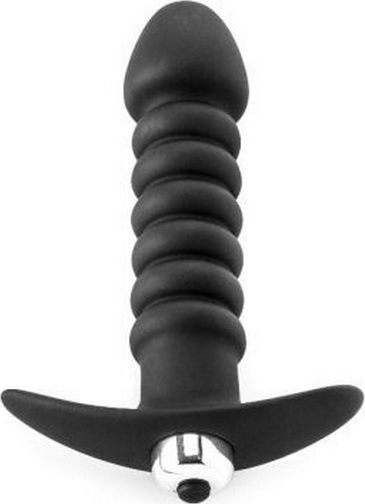 Zenn Premium Ribbed Butt Plug with Vibrating Bullet Πρωκτική Σφήνα με Δόνηση Black 13cm