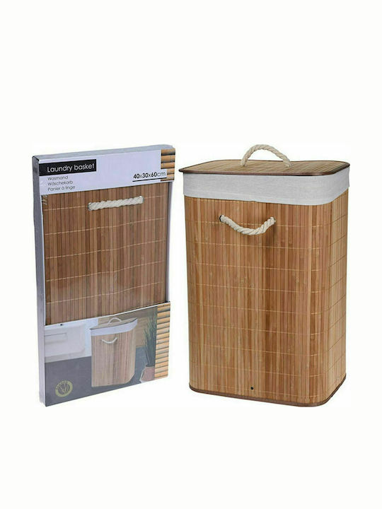 JK Home Decoration Collapsible Bamboo Laundry Basket with Lid 40x30x60cm Brown