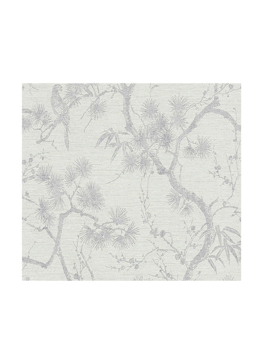 Wallpaper Floral Vinyl Gray L1005xW53cm Washable