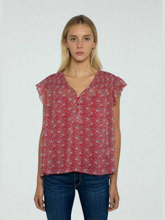 Pepe Jeans Gabriellas Women's Blouse Sleeveless with V Neck Floral Red